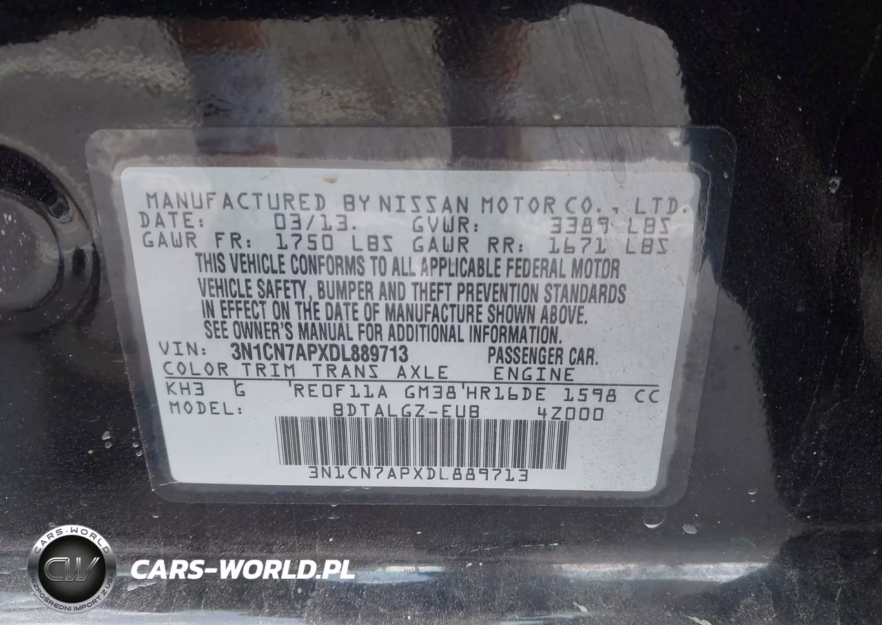 2013 Nissan Versa 1.6 Sl VIN:3N1CN7APXDL889713 - 9