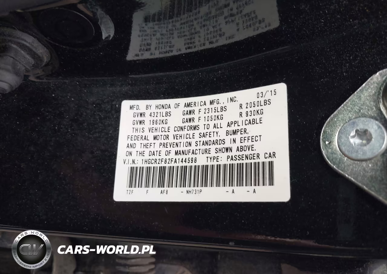 2015 Honda Accord Ex-L VIN:1HGCR2F82FA144598 - 9