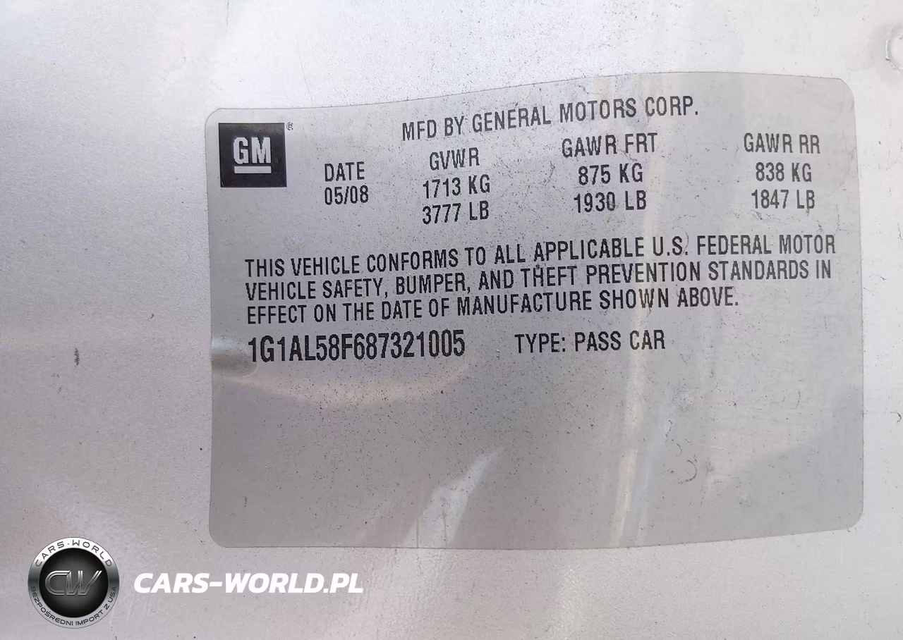 2008 Chevrolet Cobalt Lt VIN:1G1AL58F687321005 - 9