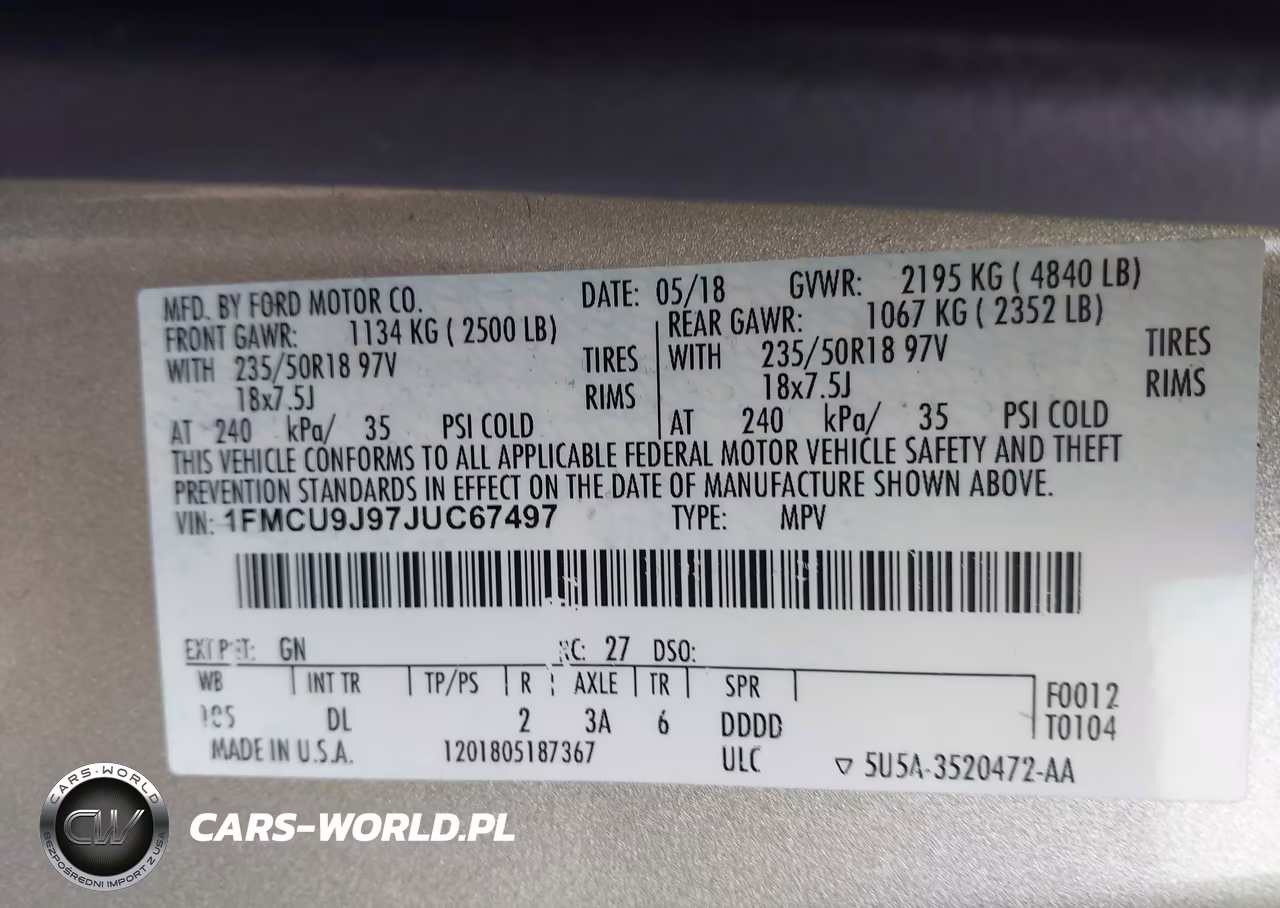 2018 Ford Escape Titanium VIN:1FMCU9J97JUC67497 - 9
