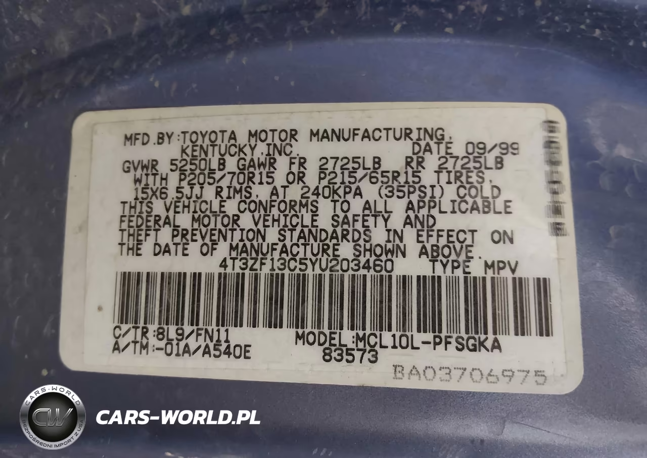 2000 Toyota Sienna Le VIN:4T3ZF13C5YU203460 - 9