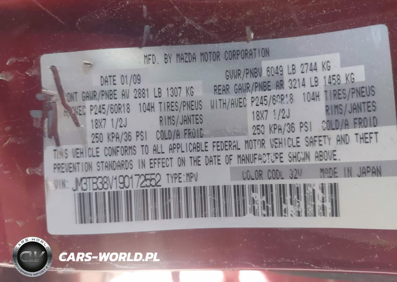2009 Mazda Cx-9 Touring VIN:JM3TB38V190172552 - 9
