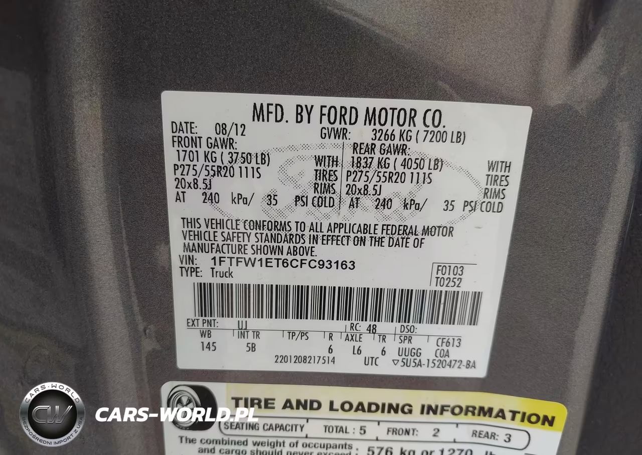 2012 Ford F-150 Fx4 VIN:1FTFW1ET6CFC93163 - 9