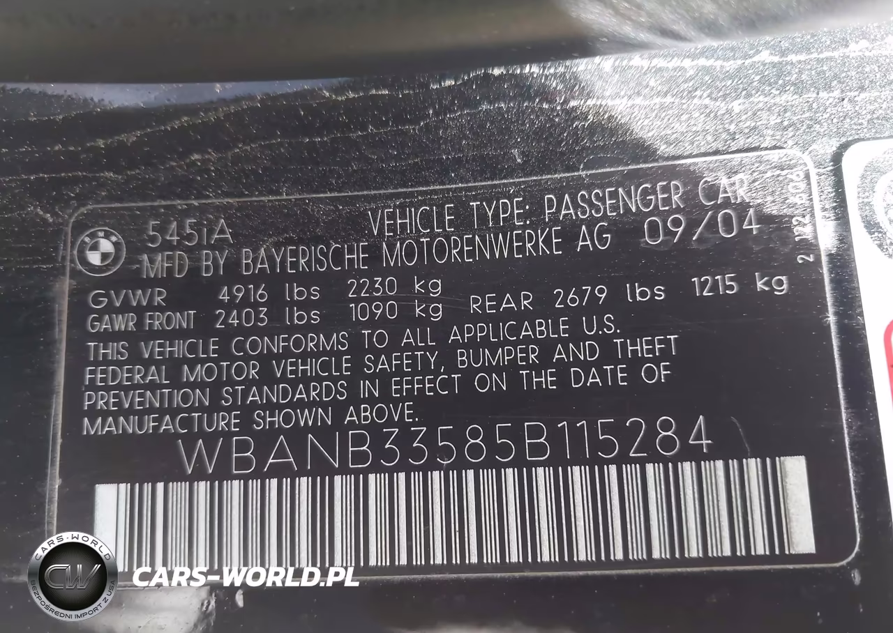 2005 BMW 545I VIN:WBANB33585B115284 - 9