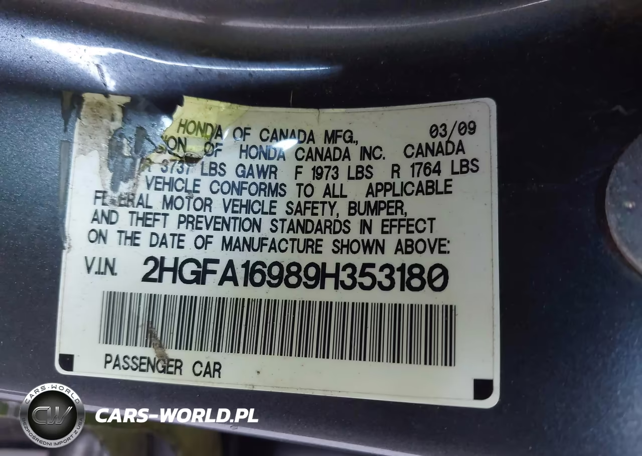 2009 Honda Civic Ex-L VIN:2HGFA16989H353180 - 9