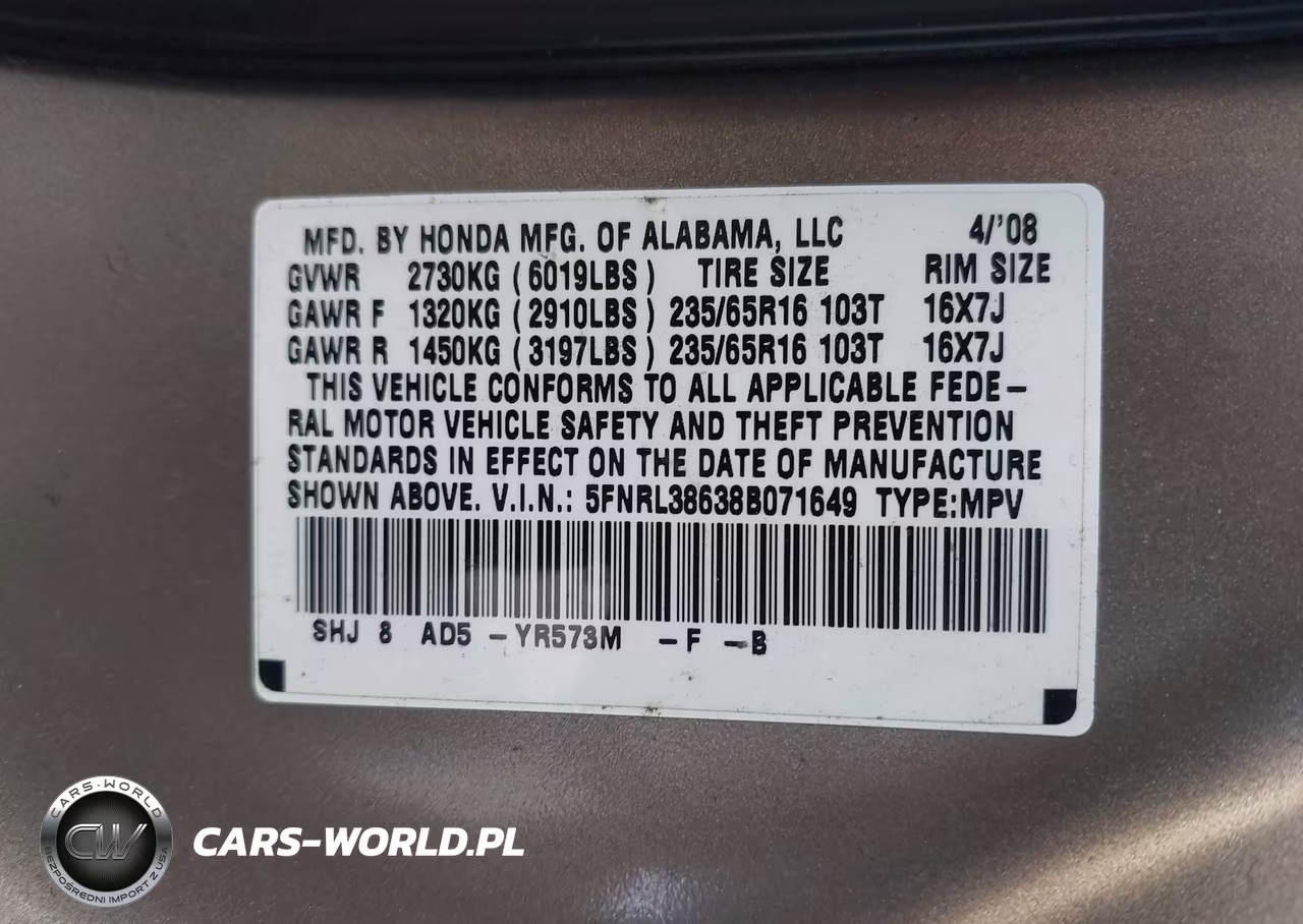 2008 Honda Odyssey Ex-L VIN:5FNRL38638B071649 - 9