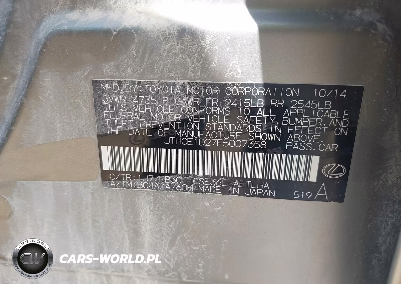 2015 Lexus Is 350 VIN:JTHCE1D27F5007358 - 9