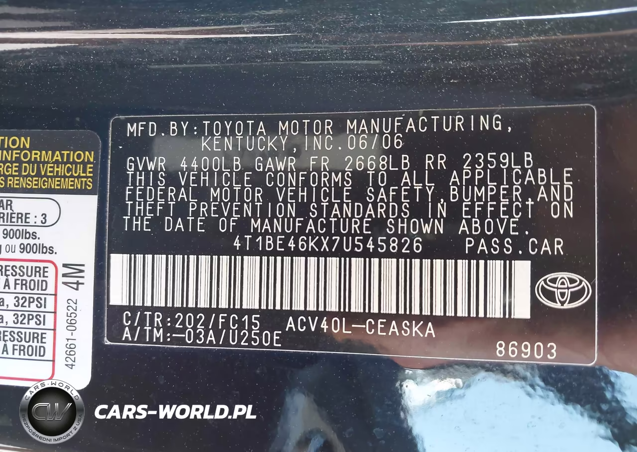 2007 Toyota Camry Se VIN:4T1BE46KX7U545826 - 9