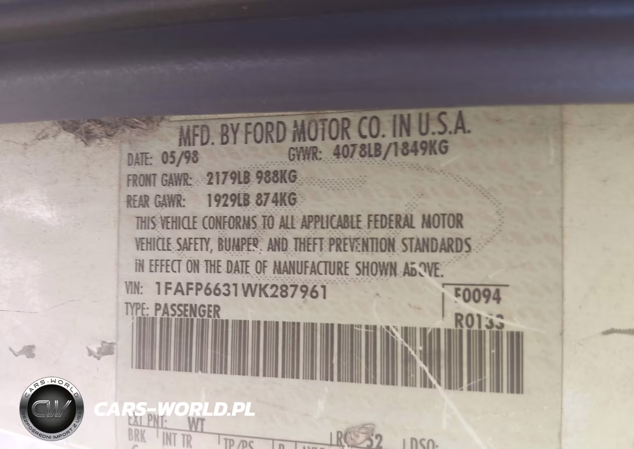 1998 Ford Contour Lx-Se VIN:1FAFP6631WK287961 - 9