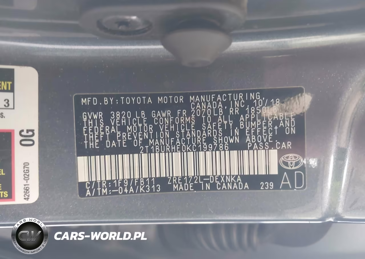 2019 Toyota Corolla Le VIN:2T1BURHE0KC199786 - 9
