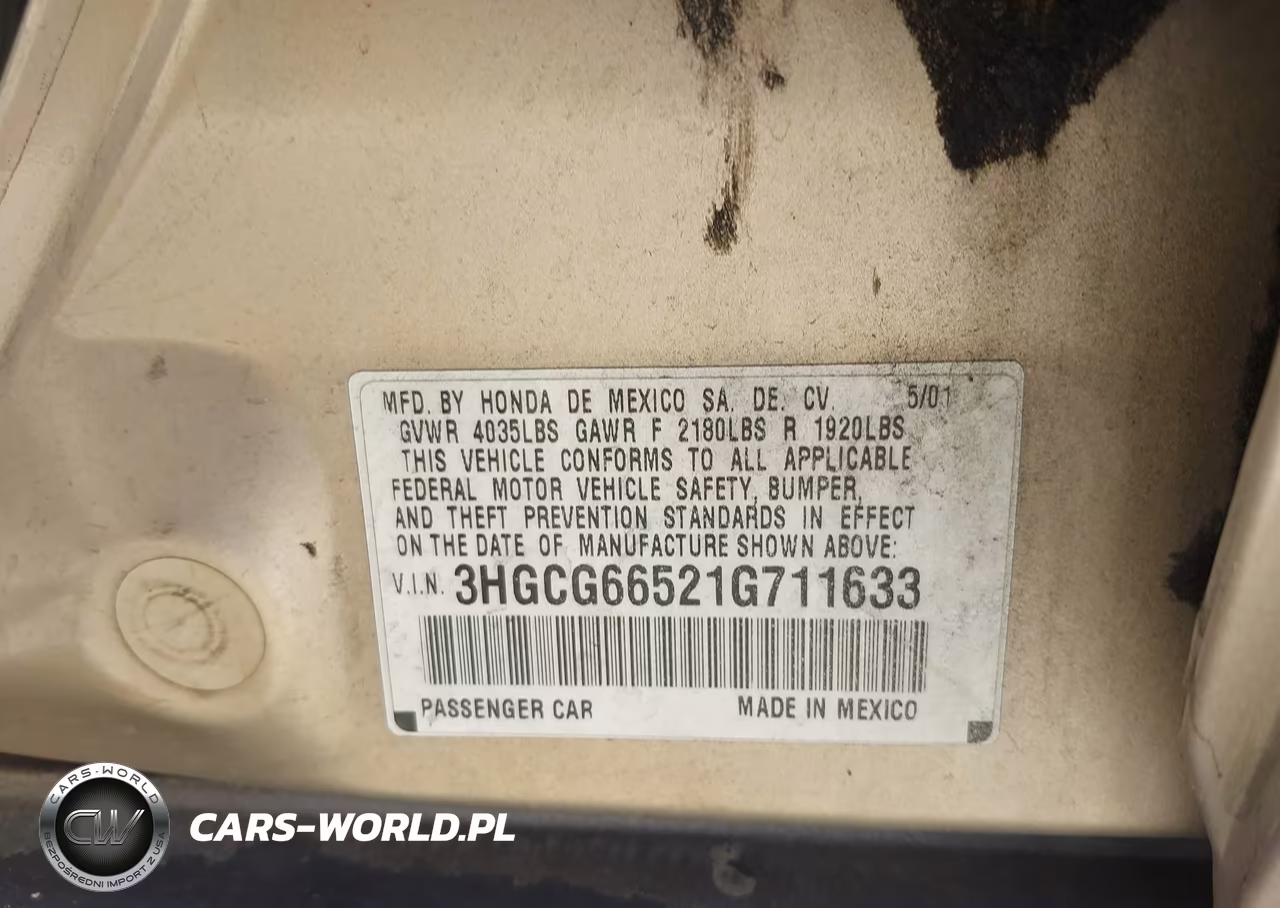 2001 Honda Accord 2.3 Lx VIN:3HGCG66521G711633 - 9