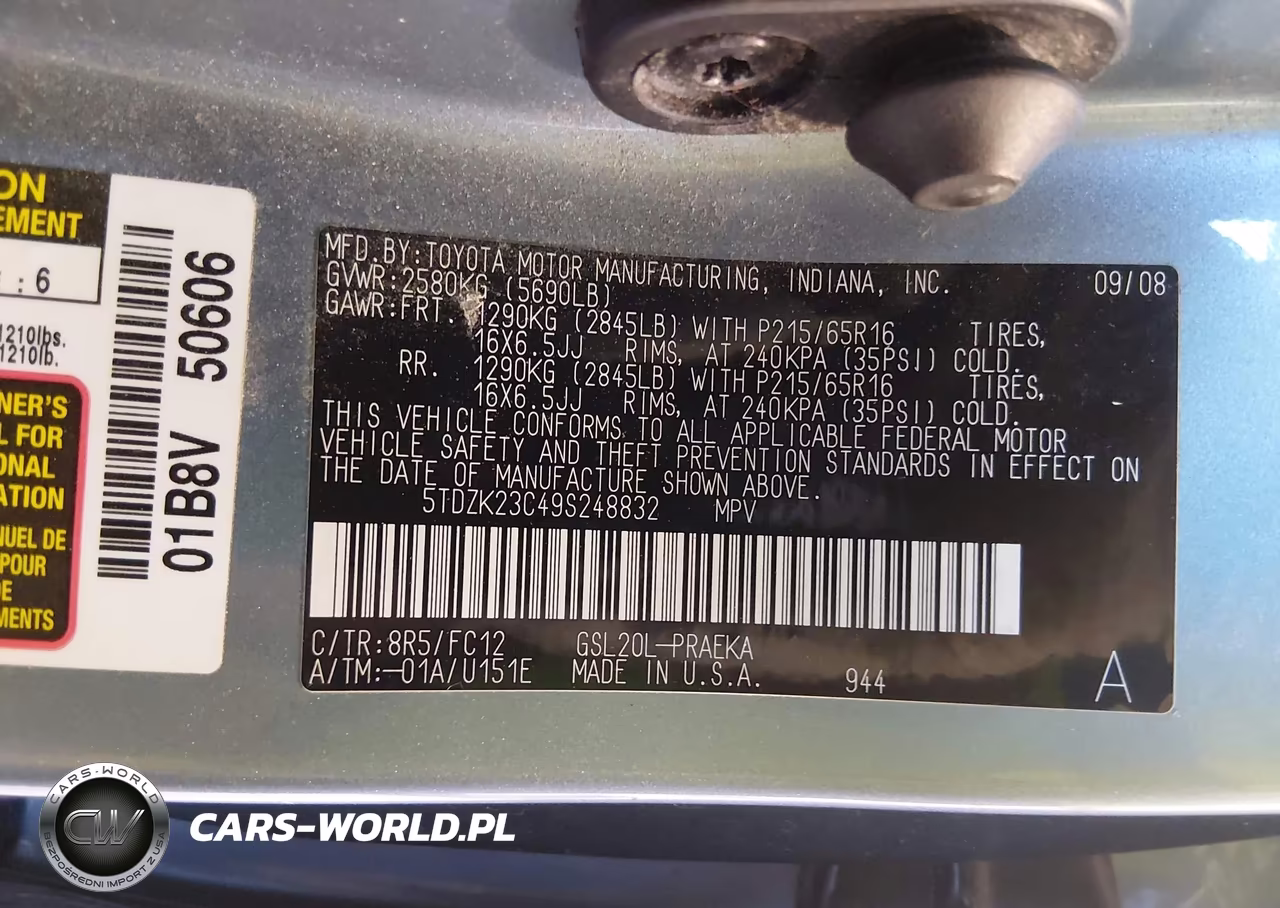 2009 Toyota Sienna Le VIN:5TDZK23C49S248832 - 9