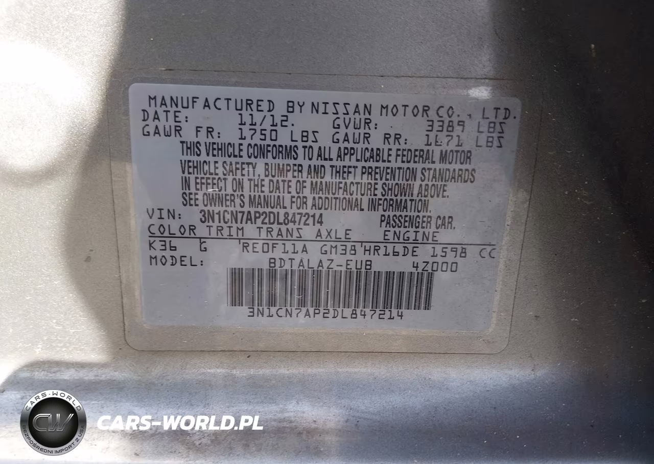 2013 Nissan Versa 1.6 S+ VIN:3N1CN7AP2DL847214 - 9