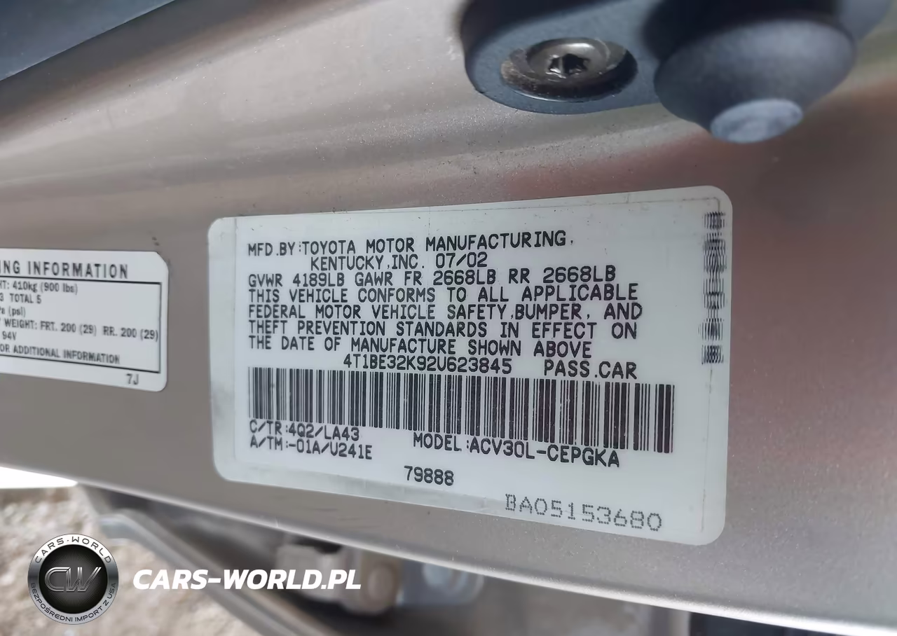 2002 Toyota Camry Xle VIN:4T1BE32K92U623845 - 9