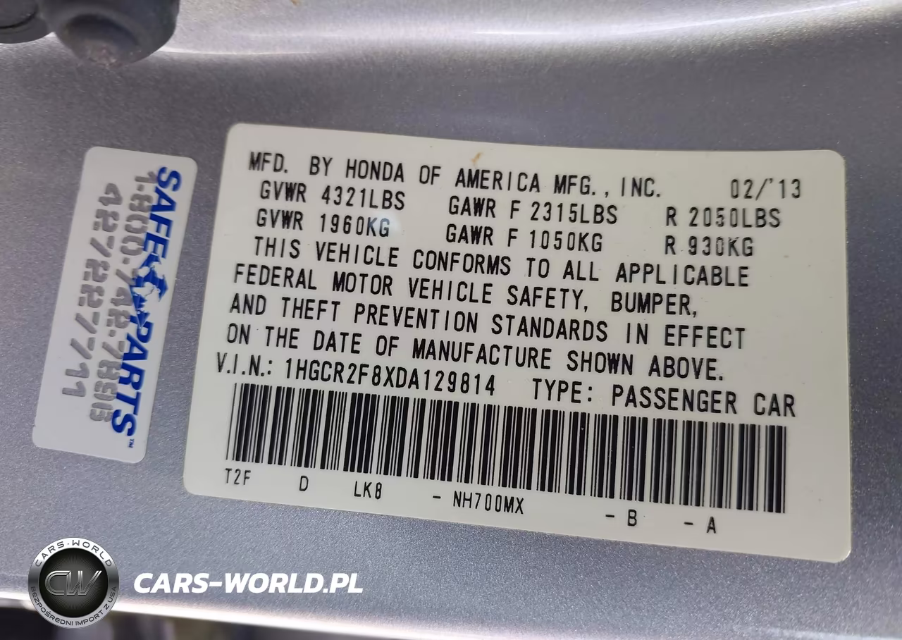 2013 Honda Accord Ex-L VIN:1HGCR2F8XDA129814 - 9