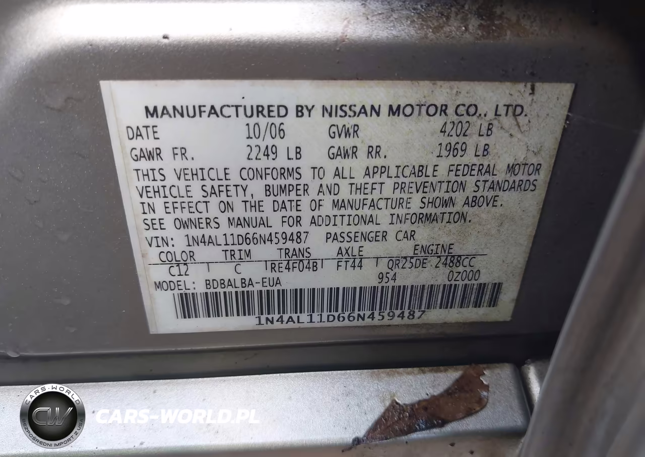 2006 Nissan Altima 2.5 S VIN:1N4AL11D66N459487 - 9