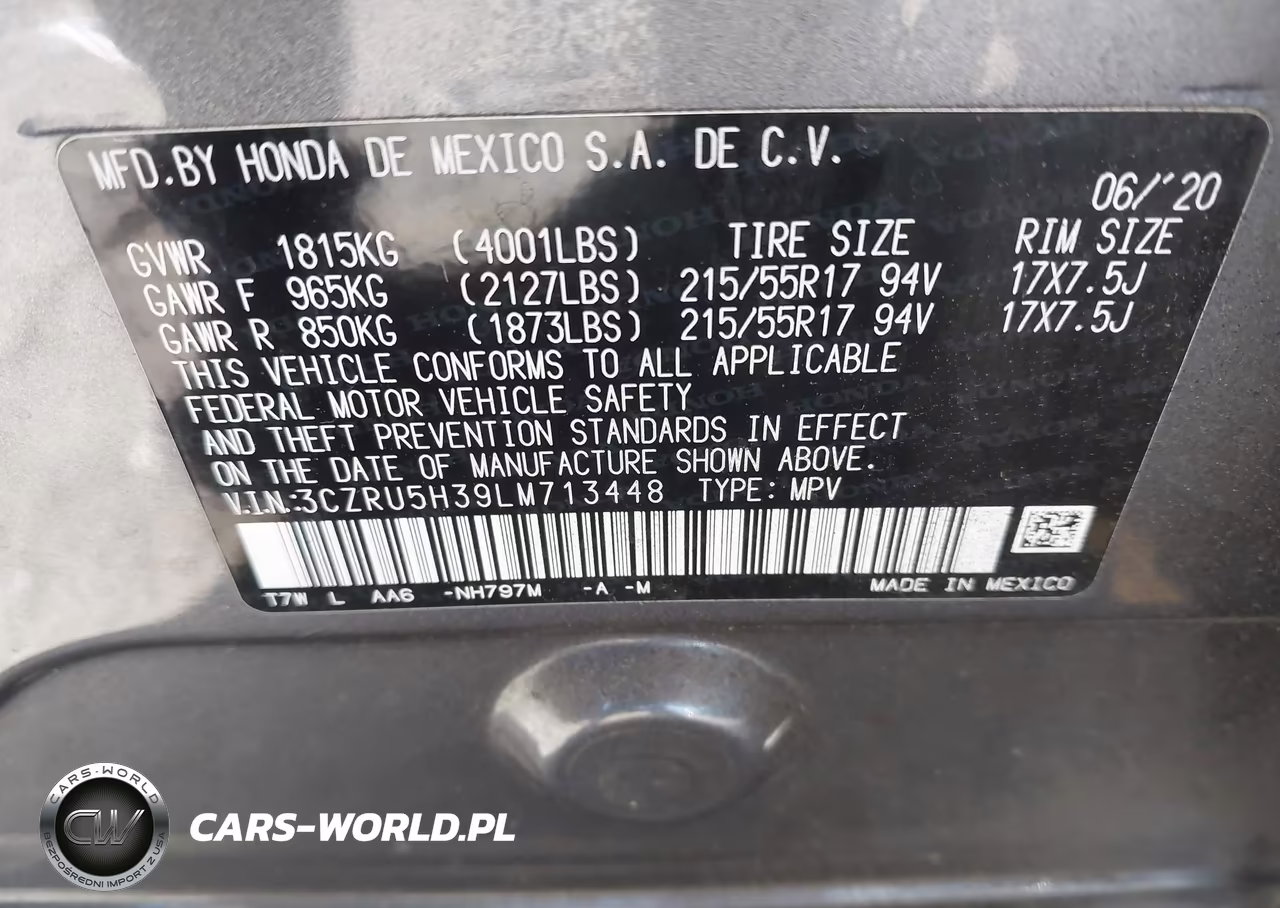 2020 Honda Hr-V 2Wd Lx VIN:3CZRU5H39LM713448 - 9