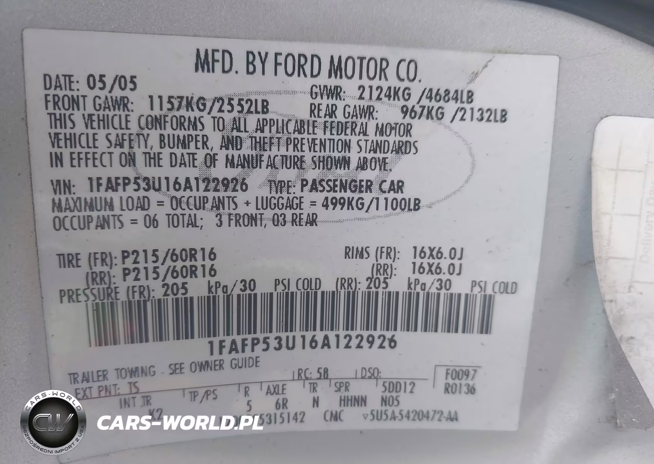 2006 Ford Taurus Se VIN:1FAFP53U16A122926 - 9