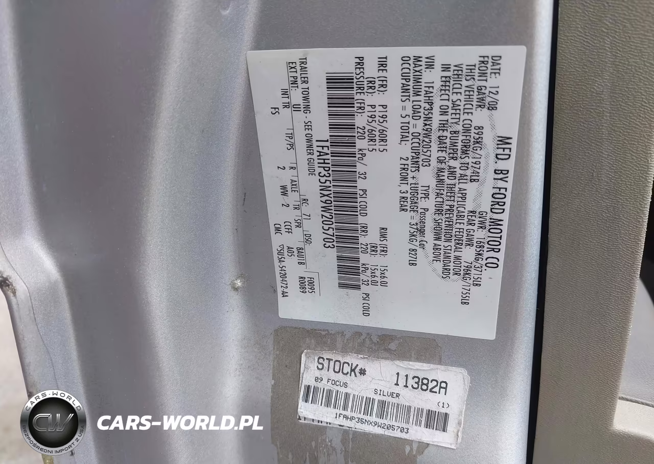 2009 Ford Focus Se VIN:1FAHP35NX9W205703 - 9