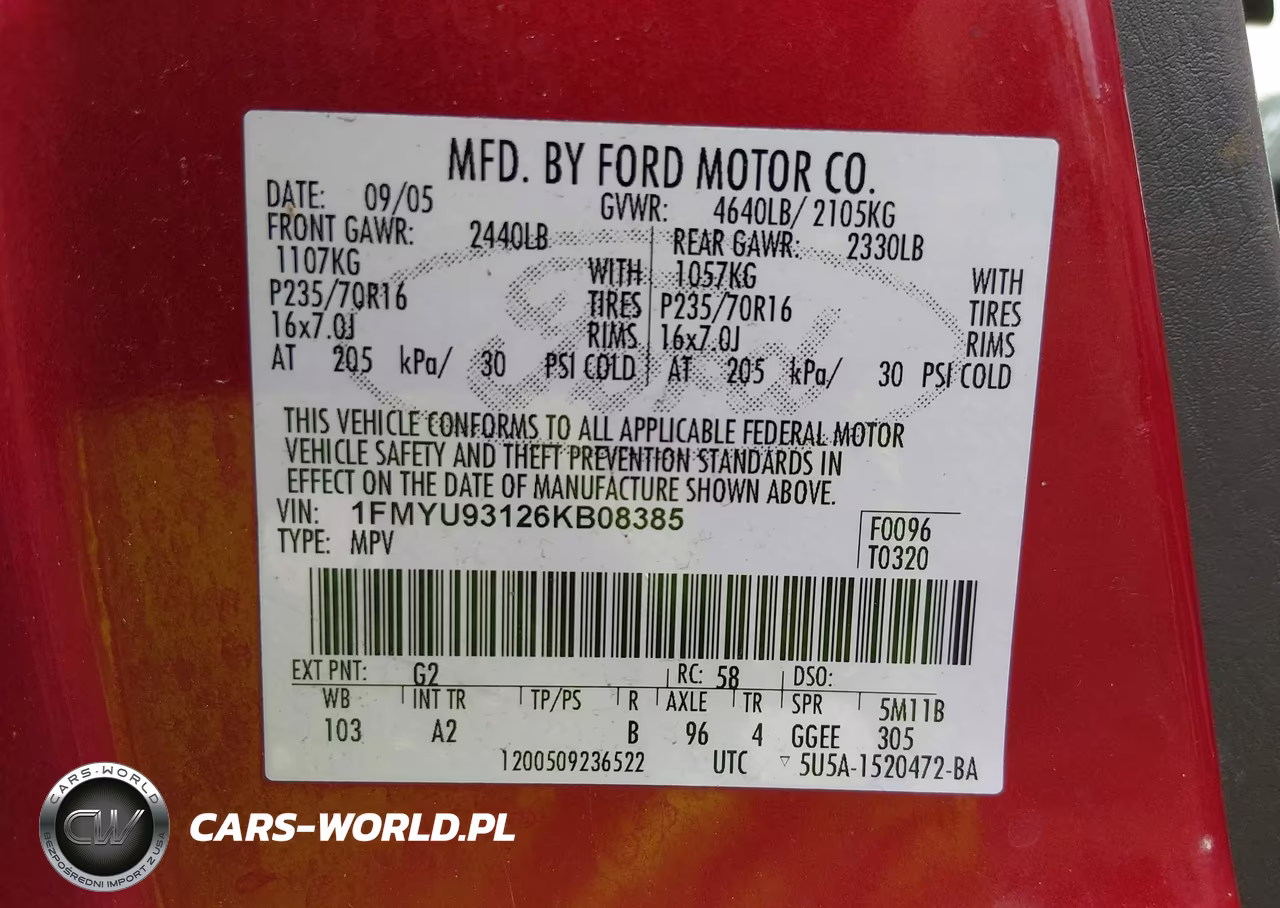 2006 Ford Escape Xlt-Xlt Sport VIN:1FMYU93126KB08385 - 9