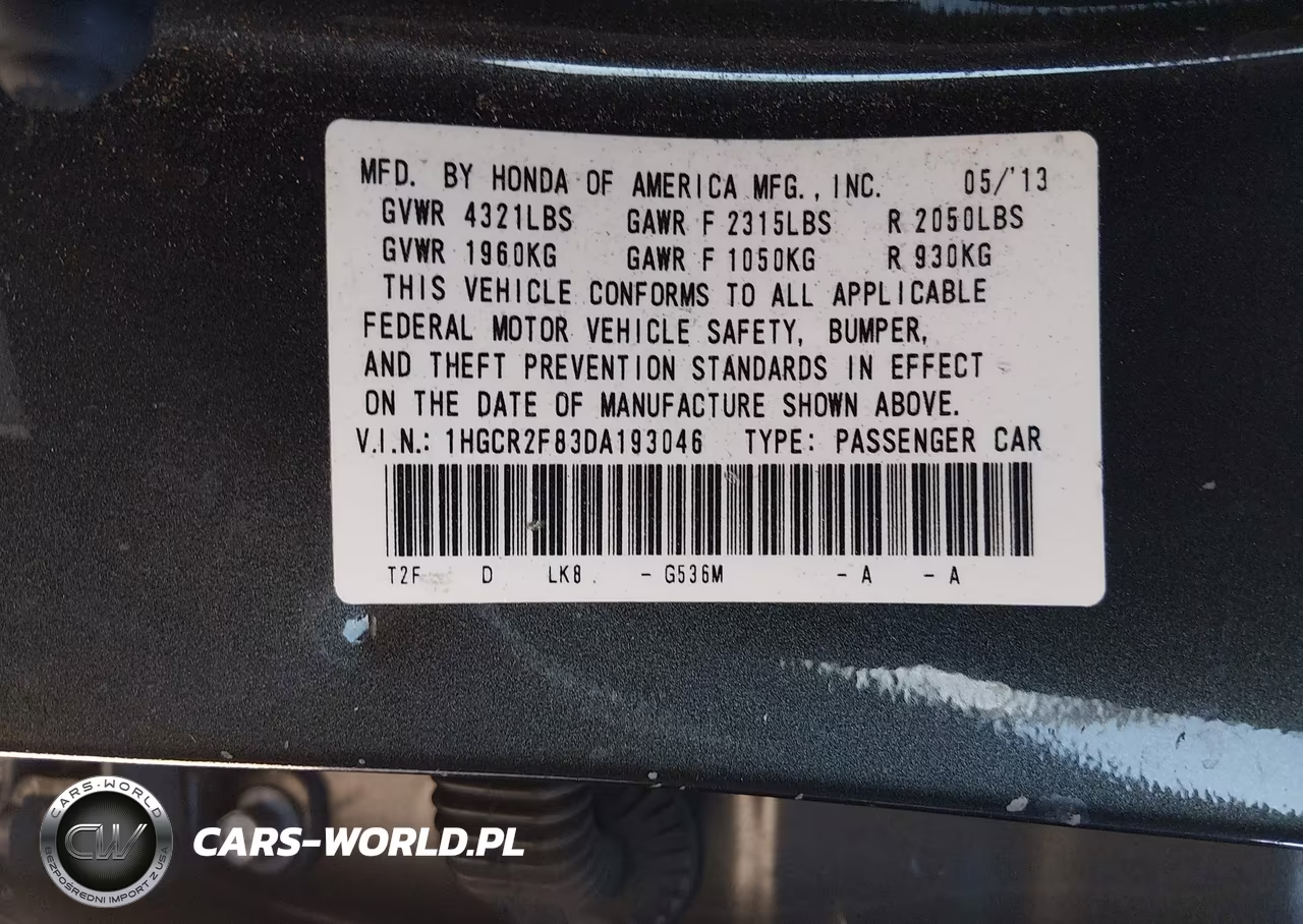 2013 Honda Accord Ex-L VIN:1HGCR2F83DA193046 - 9