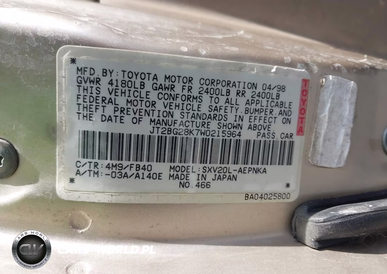 1998 Toyota Camry Le VIN:JT2BG28K7W0215964 - 9