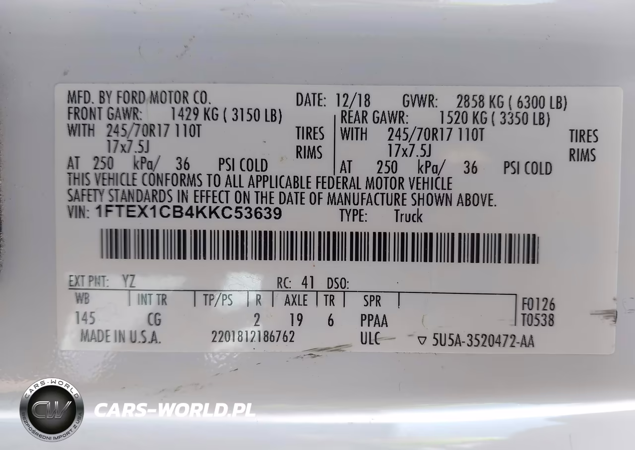 2019 Ford F-150 Xl VIN:1FTEX1CB4KKC53639 - 9