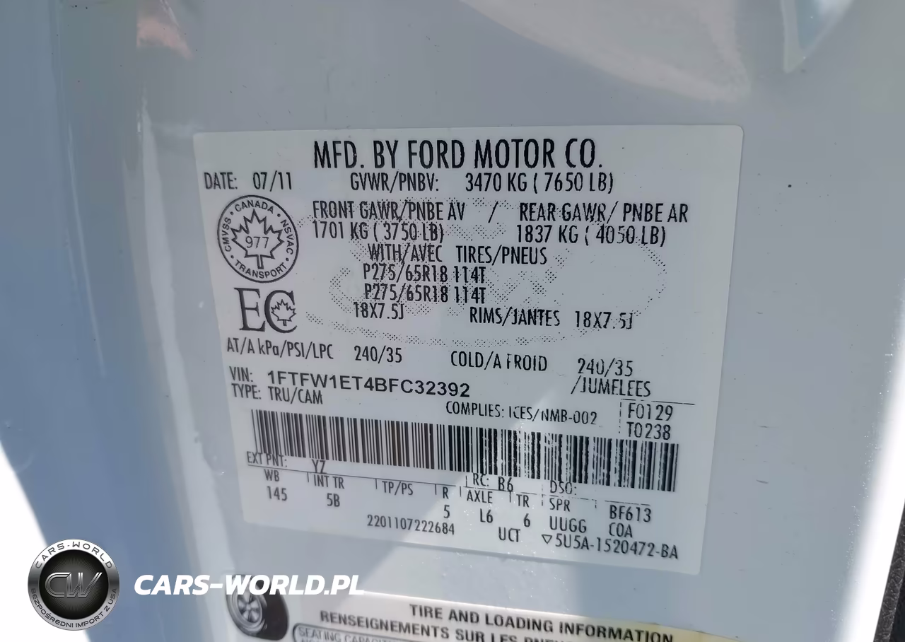 2011 Ford F-150 Fx4 VIN:1FTFW1ET4BFC32392 - 9