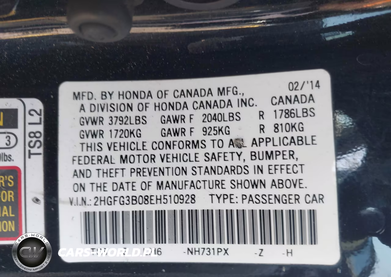 2014 Honda Civic Ex-L VIN:2HGFG3B08EH510928 - 9