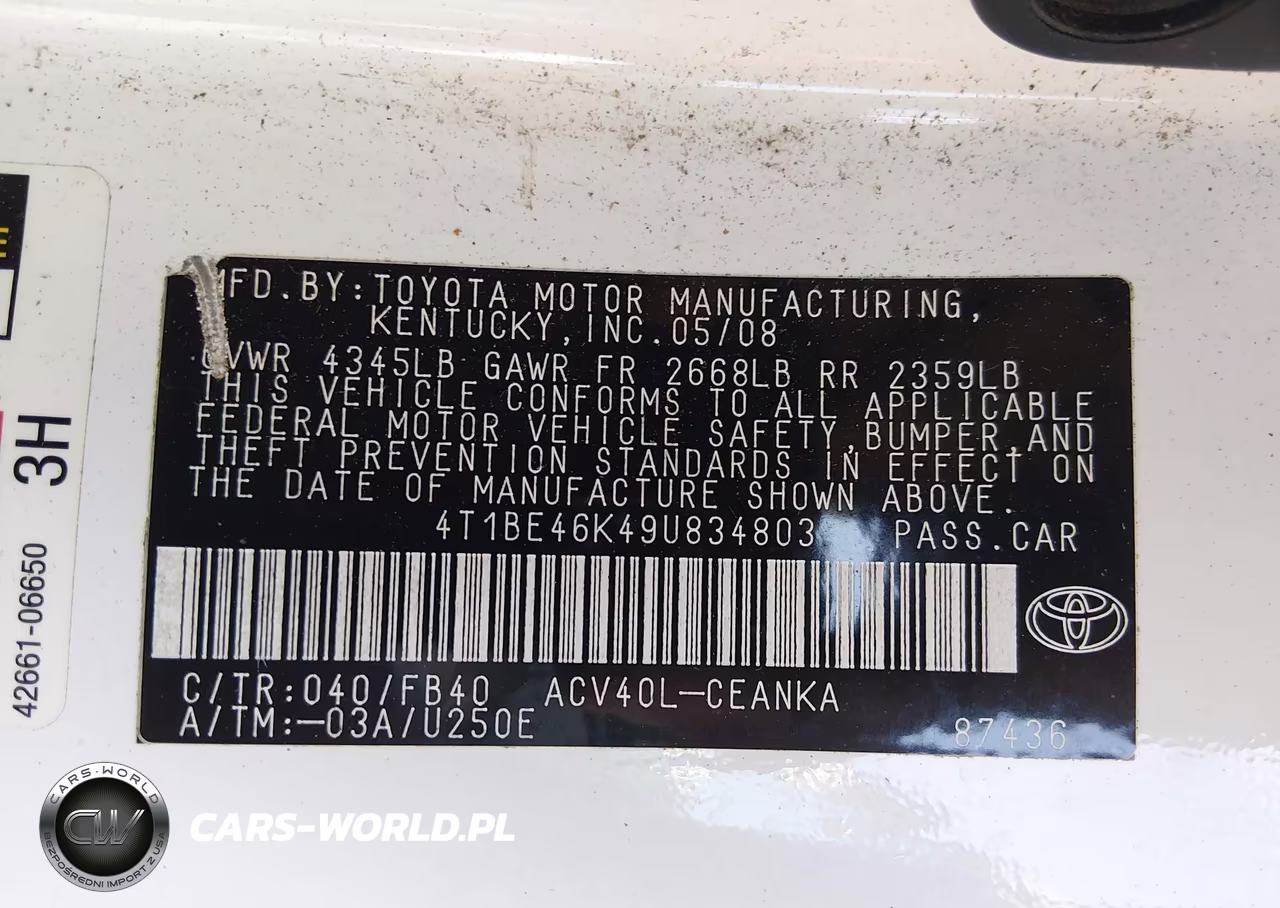2009 Toyota Camry Le VIN:4T1BE46K49U834803 - 9