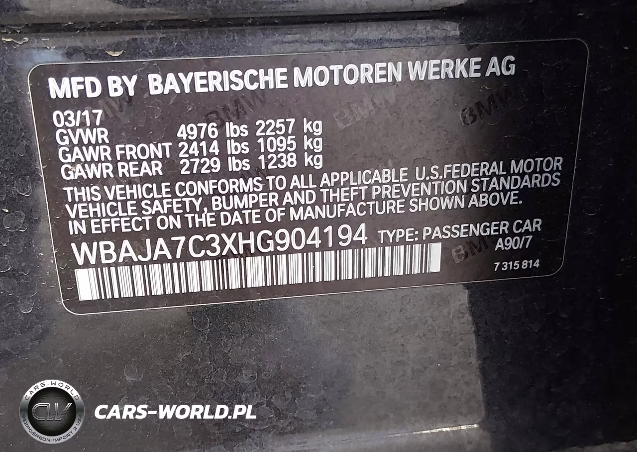 2017 BMW 530I xDrive VIN:WBAJA7C3XHG904194 - 9