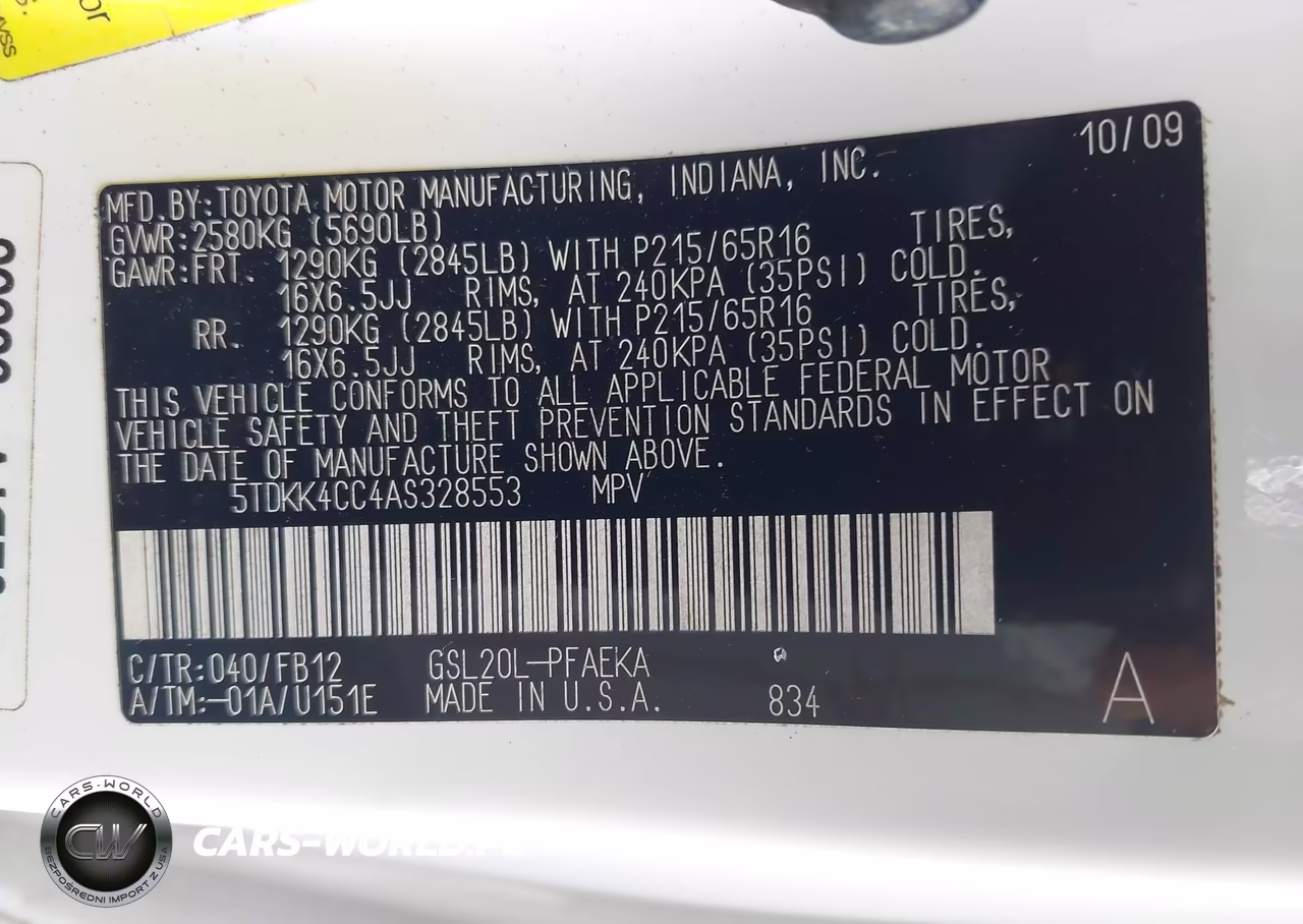 2010 Toyota Sienna Le VIN:5TDKK4CC4AS328553 - 9