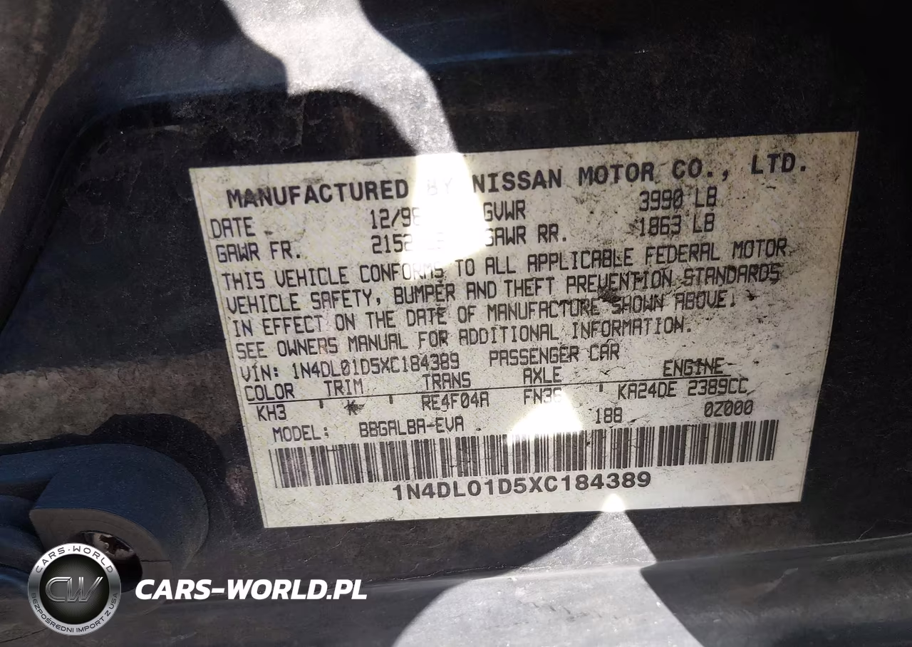 1999 Nissan Altima VIN:1N4DL01D5XC184389 - 9
