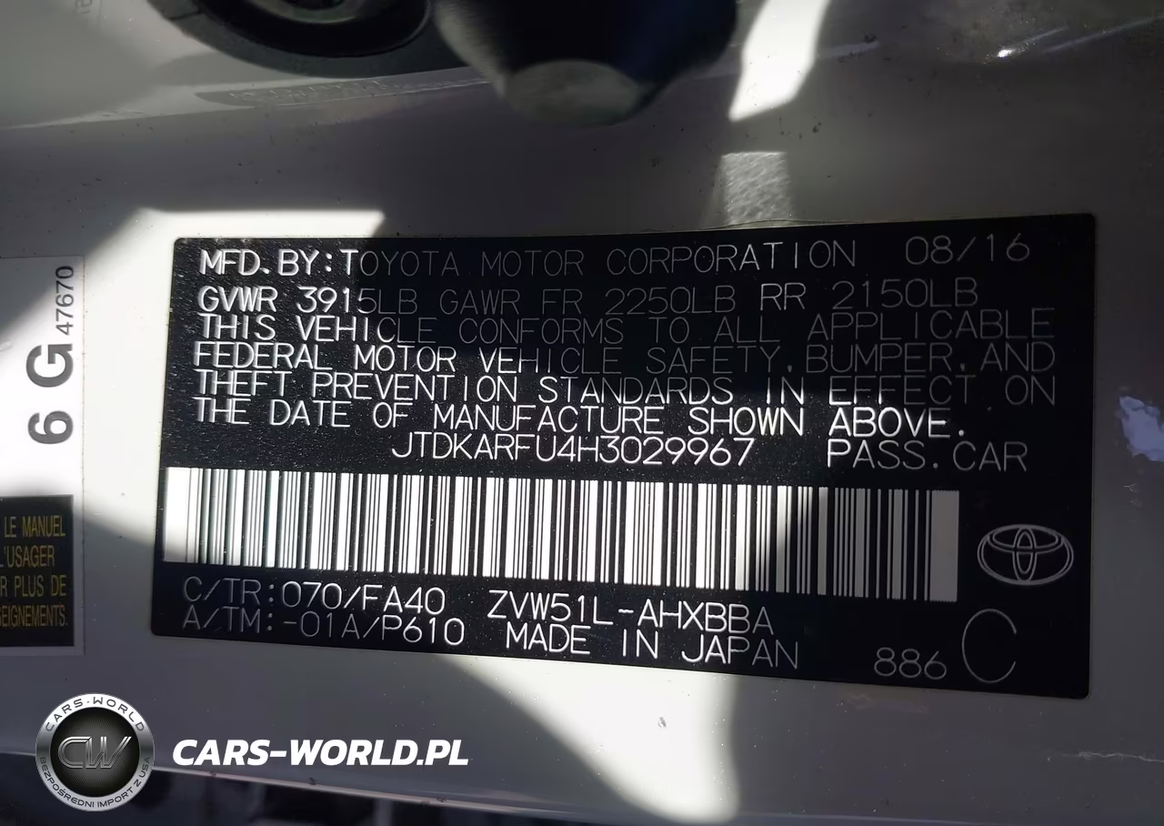 2017 Toyota Prius Two Eco VIN:JTDKARFU4H3029967 - 9