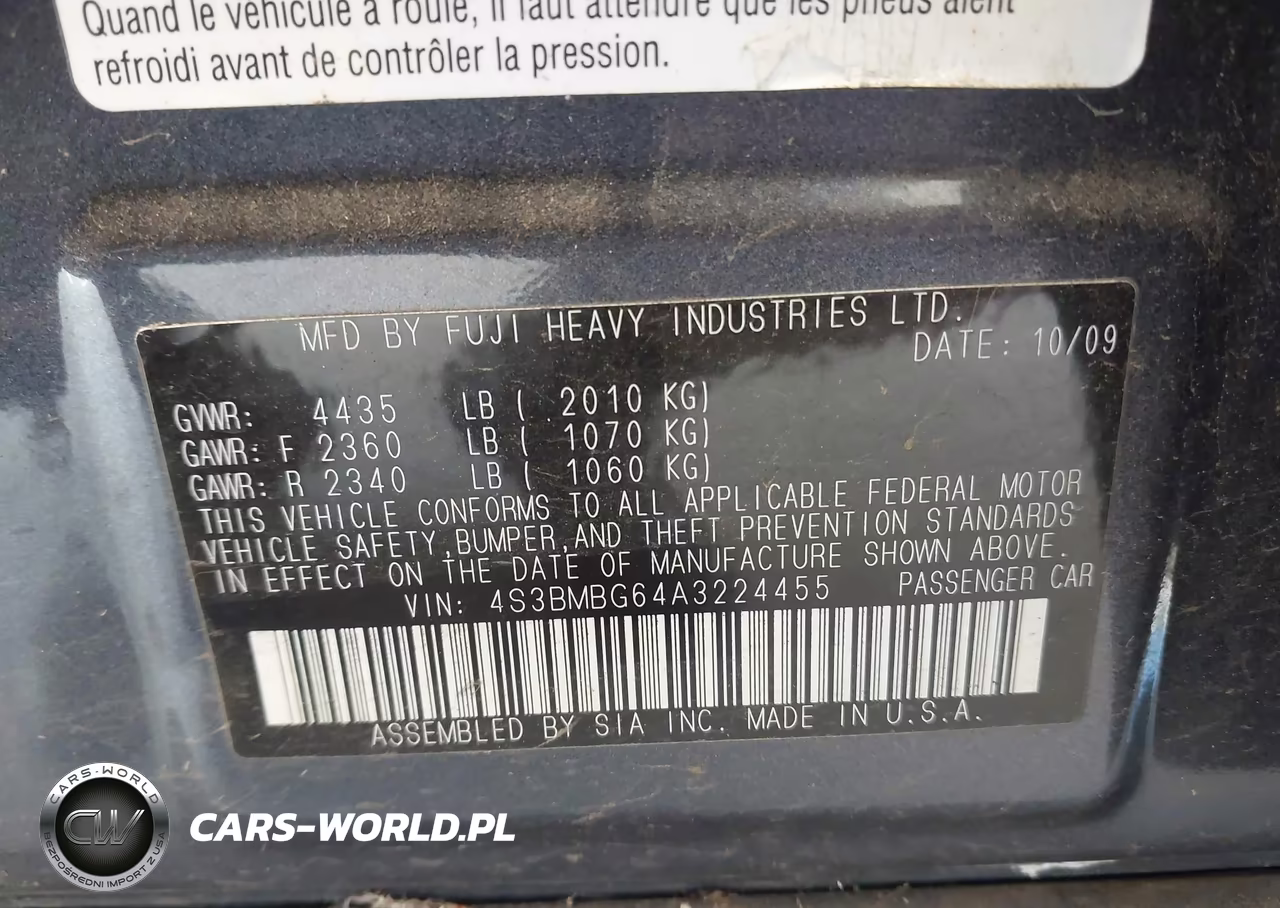 2010 Subaru Legacy 2.5I Premium VIN:4S3BMBG64A3224455 - 9