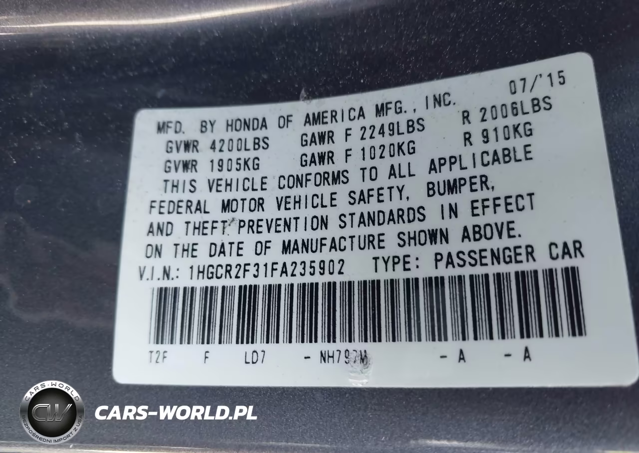 2015 Honda Accord Lx VIN:1HGCR2F31FA235902 - 9