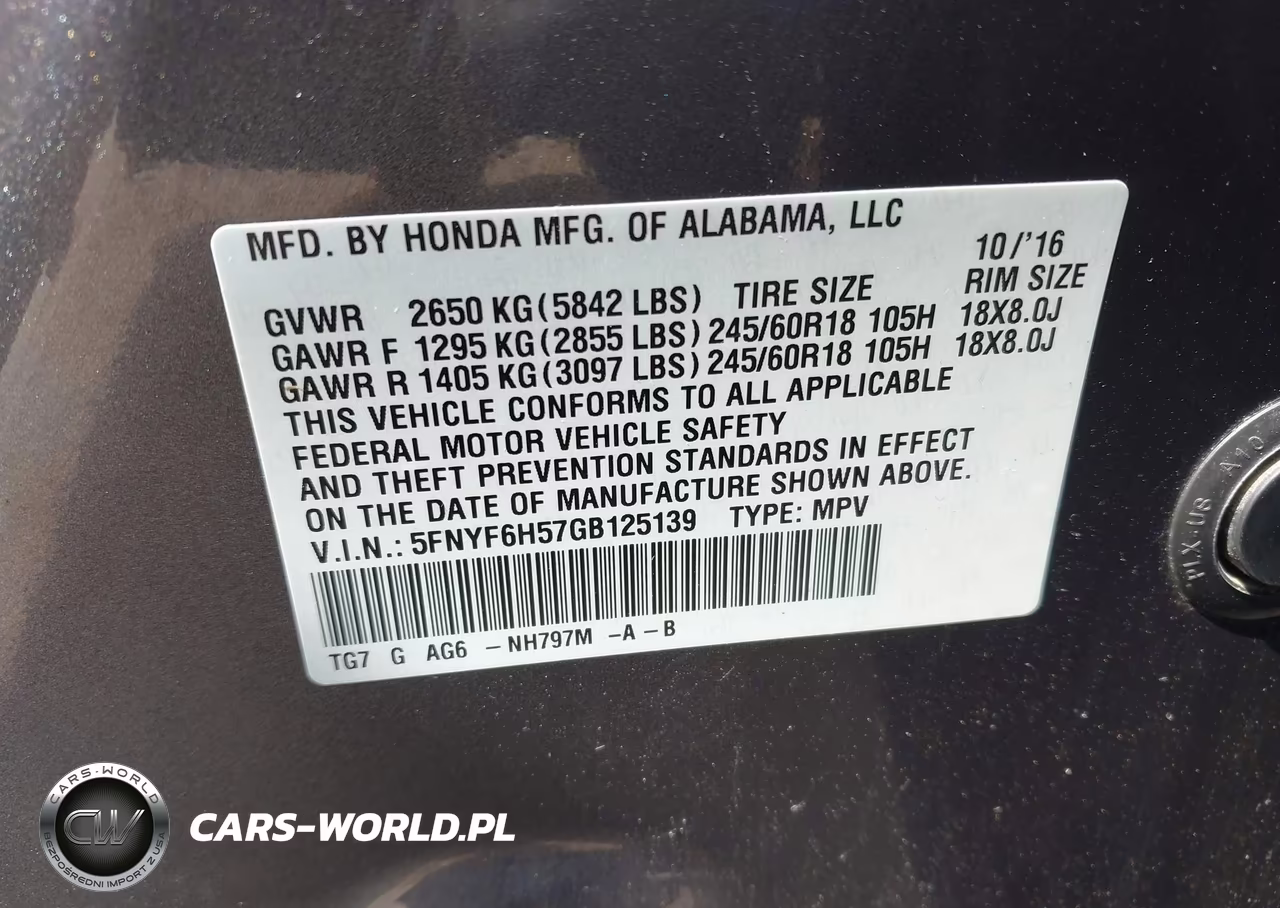 2016 Honda Pilot Ex-L VIN:5FNYF6H57GB125139 - 9