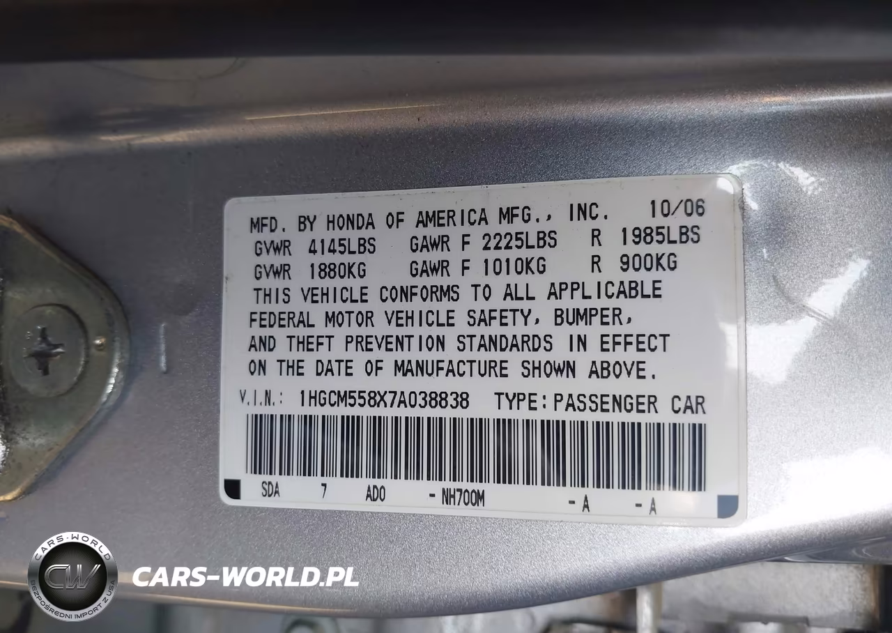 2007 Honda Accord 2.4 Ex VIN:1HGCM558X7A038838 - 9