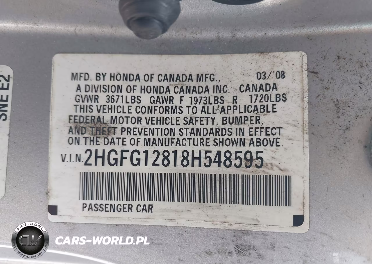 2008 Honda Civic Ex VIN:2HGFG12818H548595 - 9