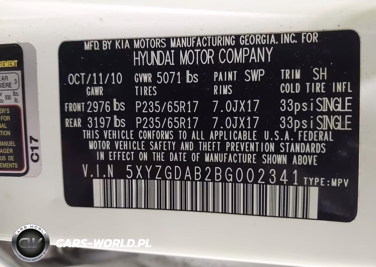2011 Hyundai Santa Fe Gls VIN:5XYZGDAB2BG002341 - 9