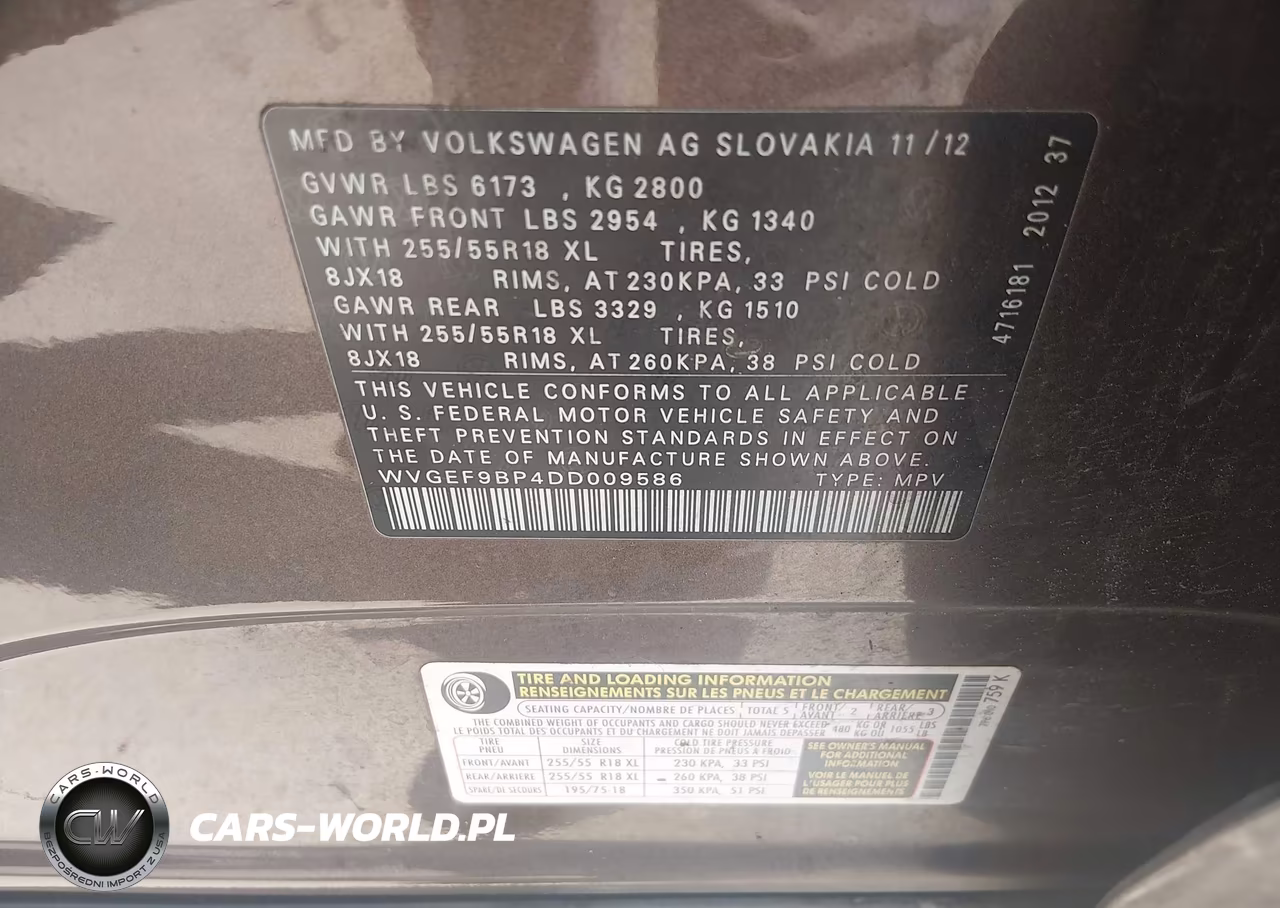 2013 Volkswagen Touareg Vr6 Sport VIN:WVGEF9BP4DD009586 - 9