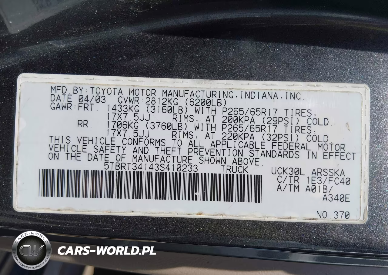 2003 Toyota Tundra Sr5 V8 VIN:5TBRT34143S410233 - 9