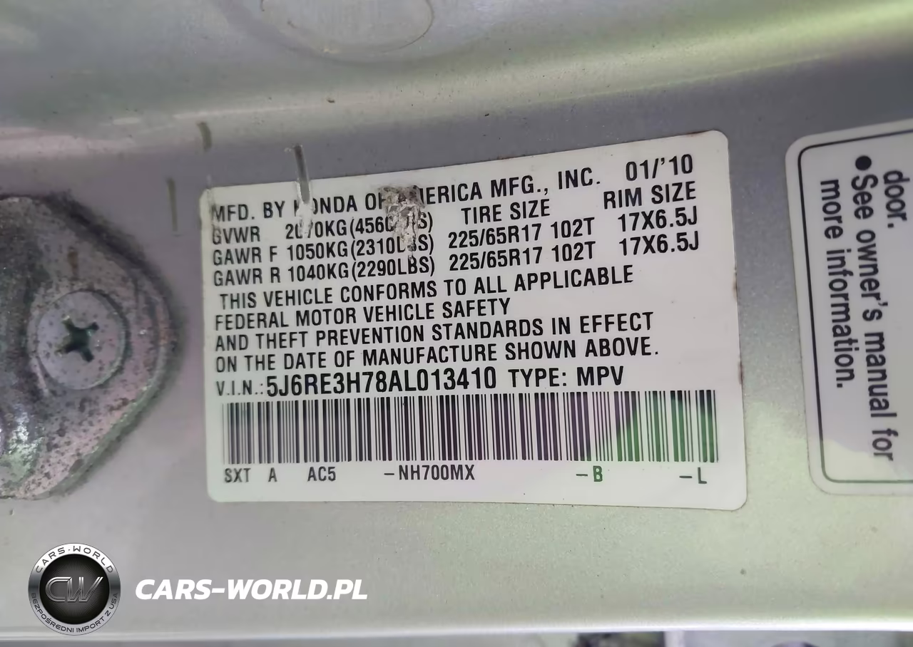 2010 Honda Cr-V Ex-L VIN:5J6RE3H78AL013410 - 9