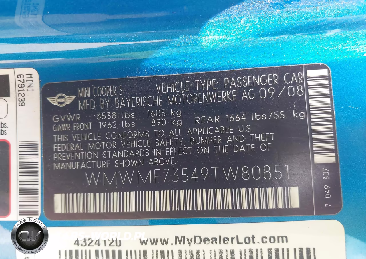 2009 Mini Cooper S VIN:WMWMF73549TW80851 - 9