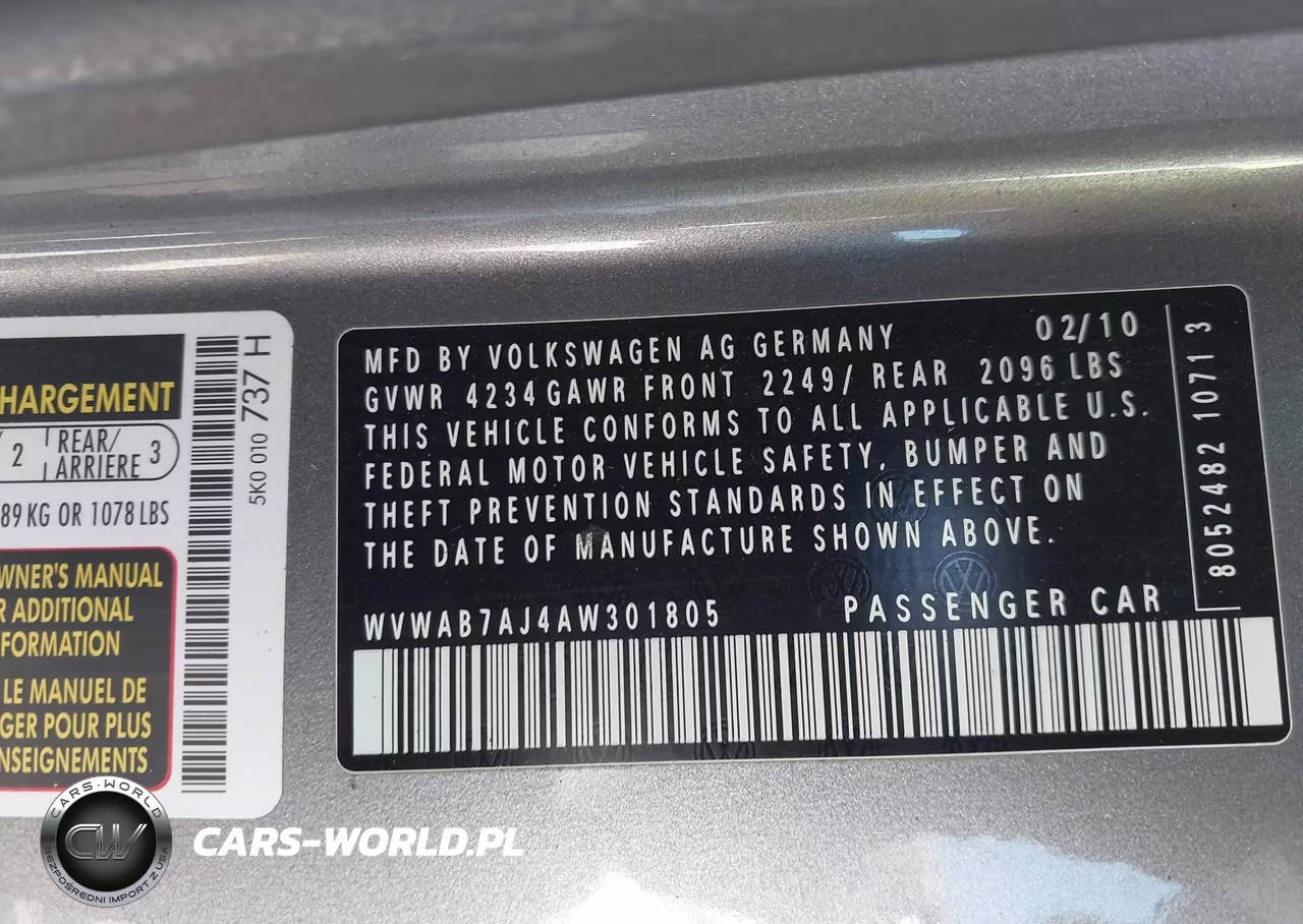 2010 Volkswagen Golf 2-Door VIN:WVWAB7AJ4AW301805 - 9