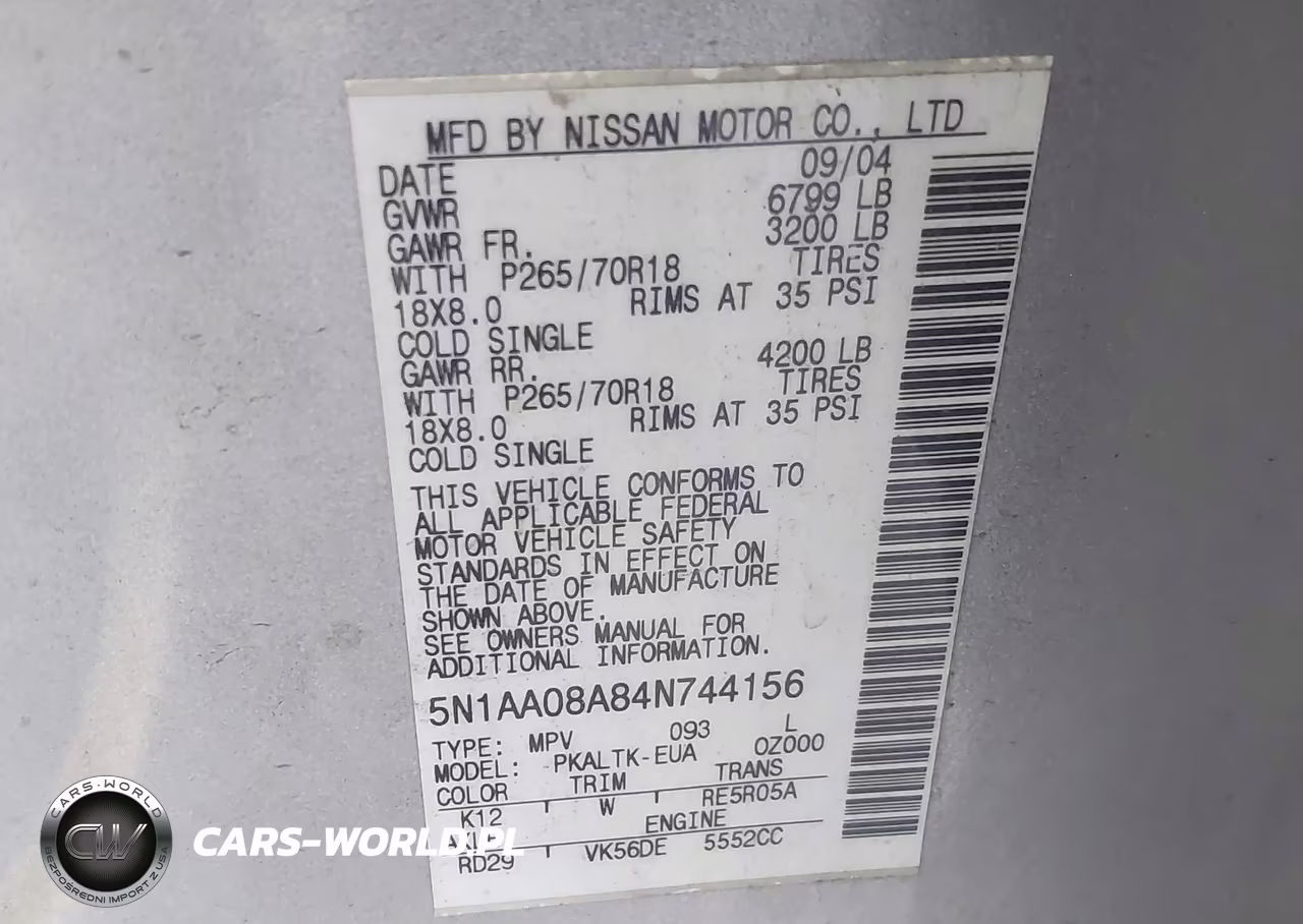 2004 Nissan Pathfinder Armada Se VIN:5N1AA08A84N744156 - 9
