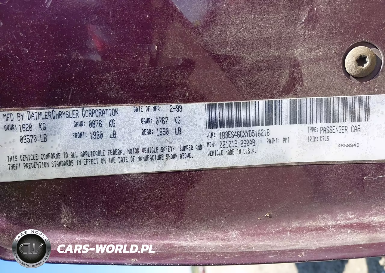 2000 Dodge Neon Highline VIN:1B3ES46CXYD516218 - 9