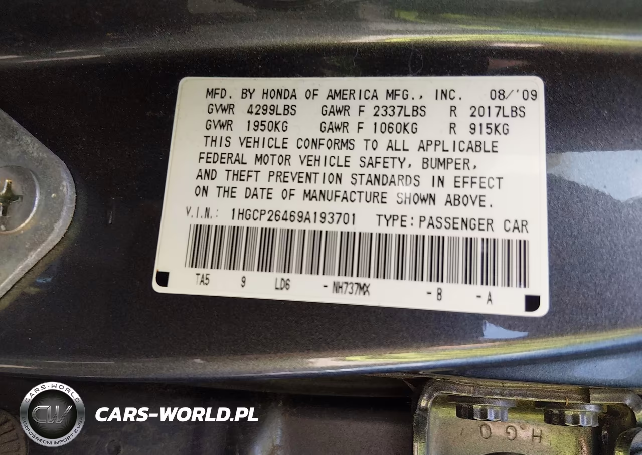 2009 Honda Accord 2.4 Lx-P VIN:1HGCP26469A193701 - 9