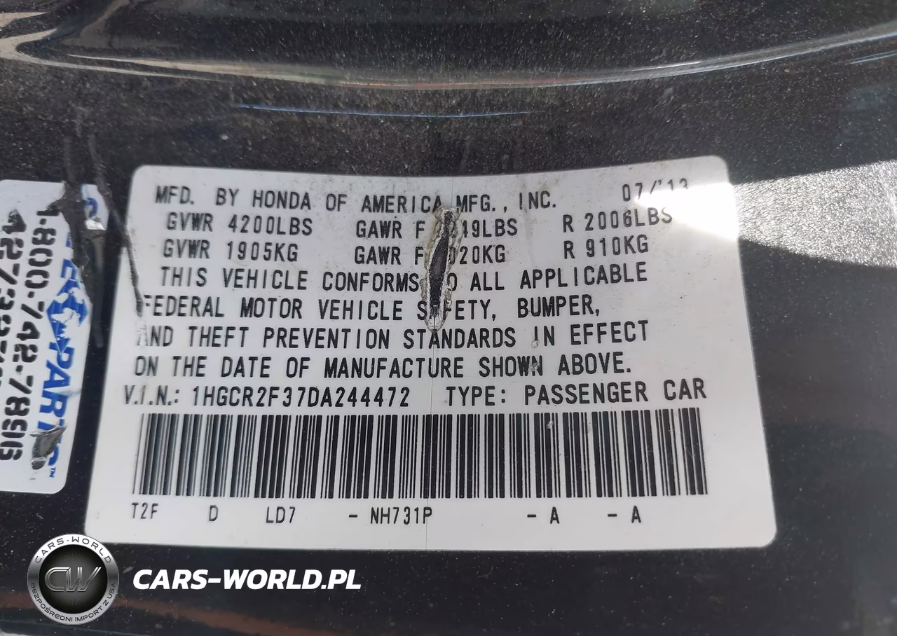2013 Honda Accord Lx VIN:1HGCR2F37DA244472 - 9