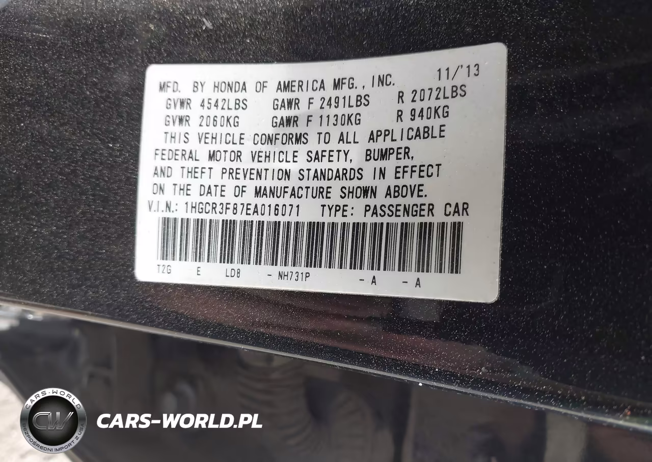 2014 Honda Accord Ex-L V-6 VIN:1HGCR3F87EA016071 - 9